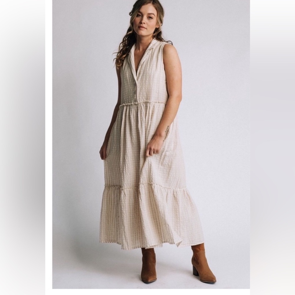 Cream Gingham Midi Dress!